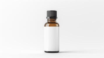 AI generated Mockup of a brown glass dropper bottle with blank label, isolated on white background photo