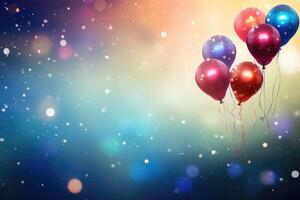 AI generated Colorful balloons and confetti birthday celebration background photo