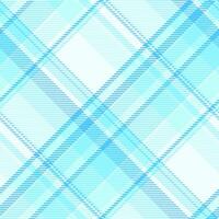 Mosaic plaid check textile, crease pattern texture background. Mesh vector seamless fabric tartan in cyan and light colors.