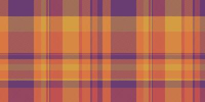 Rag background tartan vector, duvet cover textile fabric texture. Net check seamless pattern plaid in purple and orange colors. vector