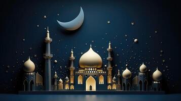 AI generated Ramadan Kareem background with mosque and moon photo