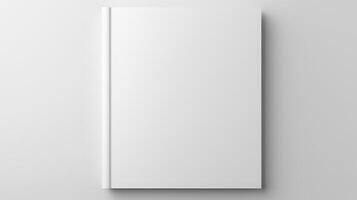 AI generated top view of white notebook mockup on grey background photo