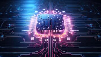 AI generated Circuit board background. Electronic computer hardware technology. Motherboard digital chip photo
