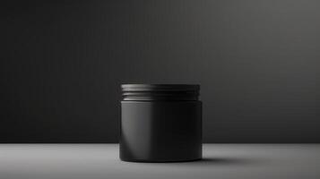 AI generated Mockup of black plastic jar isolated on grey background. photo