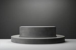 AI generated Grey Pedestal for product presentation, gray background photo