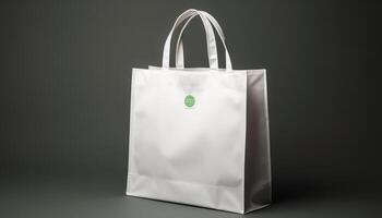 AI generated White shopping bag mockup on dark background. photo