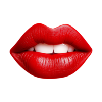 ai generado hembra rojo labios cortar fuera en transparente antecedentes png