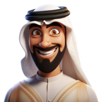 AI generated 3d cartoon arab man smiling closeup halfbody isolated on transparent background png