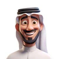 ai généré 3d dessin animé arabe homme souriant fermer demi-corps isolé sur transparent Contexte png