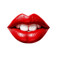 ai generado hembra rojo labios cortar fuera en transparente antecedentes png