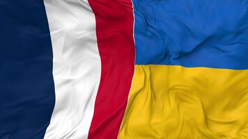 France and Ukraine Flags Together Seamless Looping Background, Looped Bump Texture Cloth Waving Slow Motion, 3D Rendering video