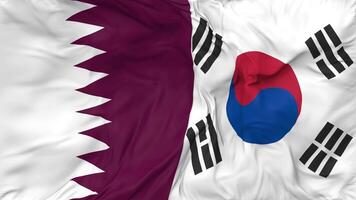 Qatar and South Korea Flags Together Seamless Looping Background, Looped Bump Texture Cloth Waving Slow Motion, 3D Rendering video