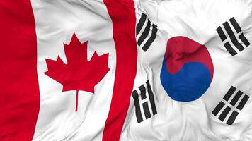 Canada and South Korea Flags Together Seamless Looping Background, Looped Bump Texture Cloth Waving Slow Motion, 3D Rendering video