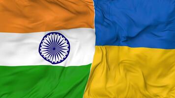 India and Ukraine Flags Together Seamless Looping Background, Looped Bump Texture Cloth Waving Slow Motion, 3D Rendering video