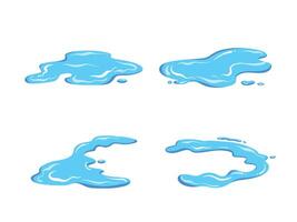 Blue water puddle liquid four vector illustration set collection bundle isolated on horizontal white background. Simple flat cartoon art styled object drawing.