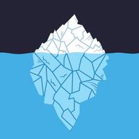 Iceberg icy mountain floating on antartica cold ocean water vector illustration isolated on square dark background. Simple flat full colored cartoon art styled drawing.