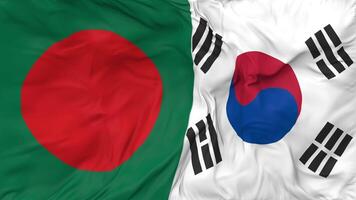 Bangladesh and South Korea Flags Together Seamless Looping Background, Looped Bump Texture Cloth Waving Slow Motion, 3D Rendering video