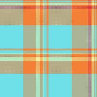 Website vector plaid seamless, tailor tartan background check. Iconic pattern fabric texture textile in cyan and orange colors.