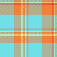 Website vector plaid seamless, tailor tartan background check. Iconic pattern fabric texture textile in cyan and orange colors.