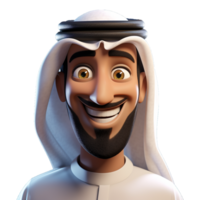 AI generated 3d cartoon arab man smiling closeup halfbody isolated on transparent background png