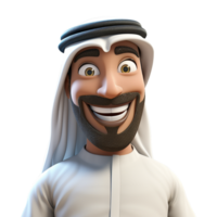 ai gegenereerd 3d tekenfilm Arabisch Mens glimlachen detailopname half lichaam geïsoleerd Aan transparant achtergrond png