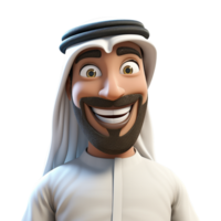 ai généré 3d dessin animé arabe homme souriant fermer demi-corps isolé sur transparent Contexte png