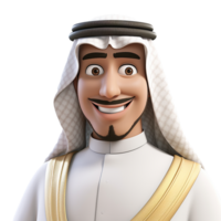 AI generated 3d cartoon arab man smiling closeup halfbody isolated on transparent background png