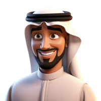 AI generated 3d cartoon arab man smiling closeup halfbody isolated on transparent background png