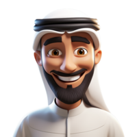 AI generated 3d cartoon arab man smiling closeup halfbody isolated on transparent background png