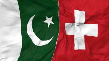 Pakistan et Suisse drapeaux ensemble sans couture boucle arrière-plan, en boucle bosse texture tissu agitant lent mouvement, 3d le rendu video