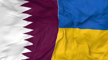 Qatar and Ukraine Flags Together Seamless Looping Background, Looped Bump Texture Cloth Waving Slow Motion, 3D Rendering video
