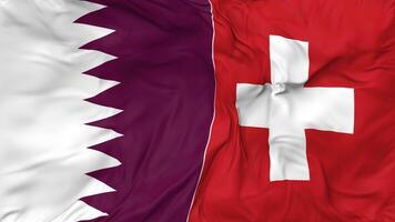 Qatar and Switzerland Flags Together Seamless Looping Background, Looped Bump Texture Cloth Waving Slow Motion, 3D Rendering video