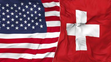 uni États et Suisse drapeaux ensemble sans couture boucle arrière-plan, en boucle bosse texture tissu agitant lent mouvement, 3d le rendu video