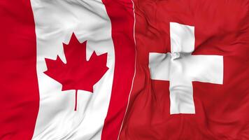Canada and Switzerland Flags Together Seamless Looping Background, Looped Bump Texture Cloth Waving Slow Motion, 3D Rendering video