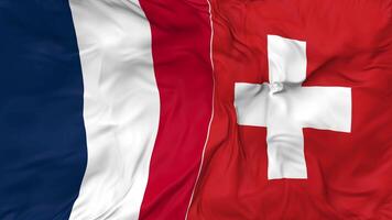 France and Switzerland Flags Together Seamless Looping Background, Looped Bump Texture Cloth Waving Slow Motion, 3D Rendering video