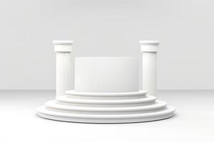 AI generated White round podium on white background photo