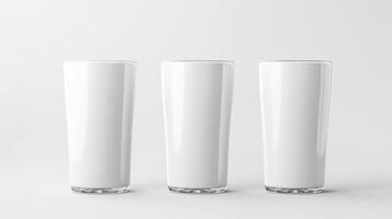 AI generated set of empty glass cups isolated on white background photo