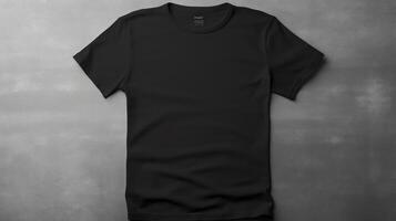 AI generated Black t-shirt mockup on grey background photo