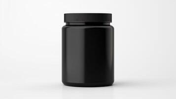 AI generated Black plastic jar mockup, isolated on white background photo