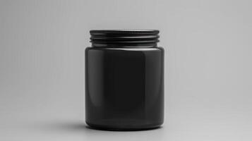 AI generated Mockup of black plastic jar isolated on grey background. photo