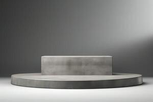 AI generated Grey Pedestal for product presentation, gray background photo