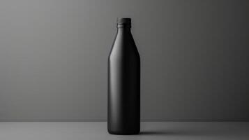 AI generated Mockup of black bottle on grey background photo