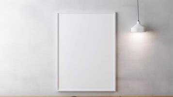 AI generated Blank white poster frame hanging on the wall. Mock up photo