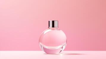 ai generado perfume botella en un rosado antecedentes foto