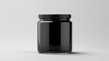 AI generated Black glass jar mockup, blank jar template photo