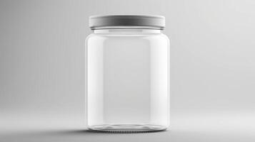 AI generated Mockup of a transparent glass jar with cap on white background photo