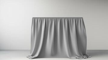 AI generated Blank grey fabric curtain mockup, Empty room with window curtains photo