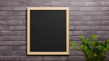 AI generated blank black frame mockup on brown wall background photo