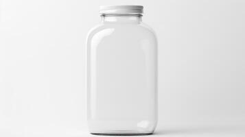 AI generated Mockup of a transparent glass jar with cap on white background photo