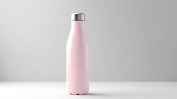 AI generated Pink water bottle mockup on white background. photo